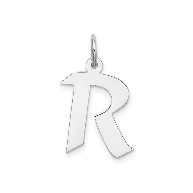 Sterling Silver Letter R Pendant with Bold Block Font Design, Unisex Charm
