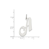 Sterling Silver Initial Pendant, Script Letter A Charm in Polished Cursive Design