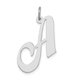Sterling Silver Initial Pendant, Script Letter A Charm in Polished Cursive Design