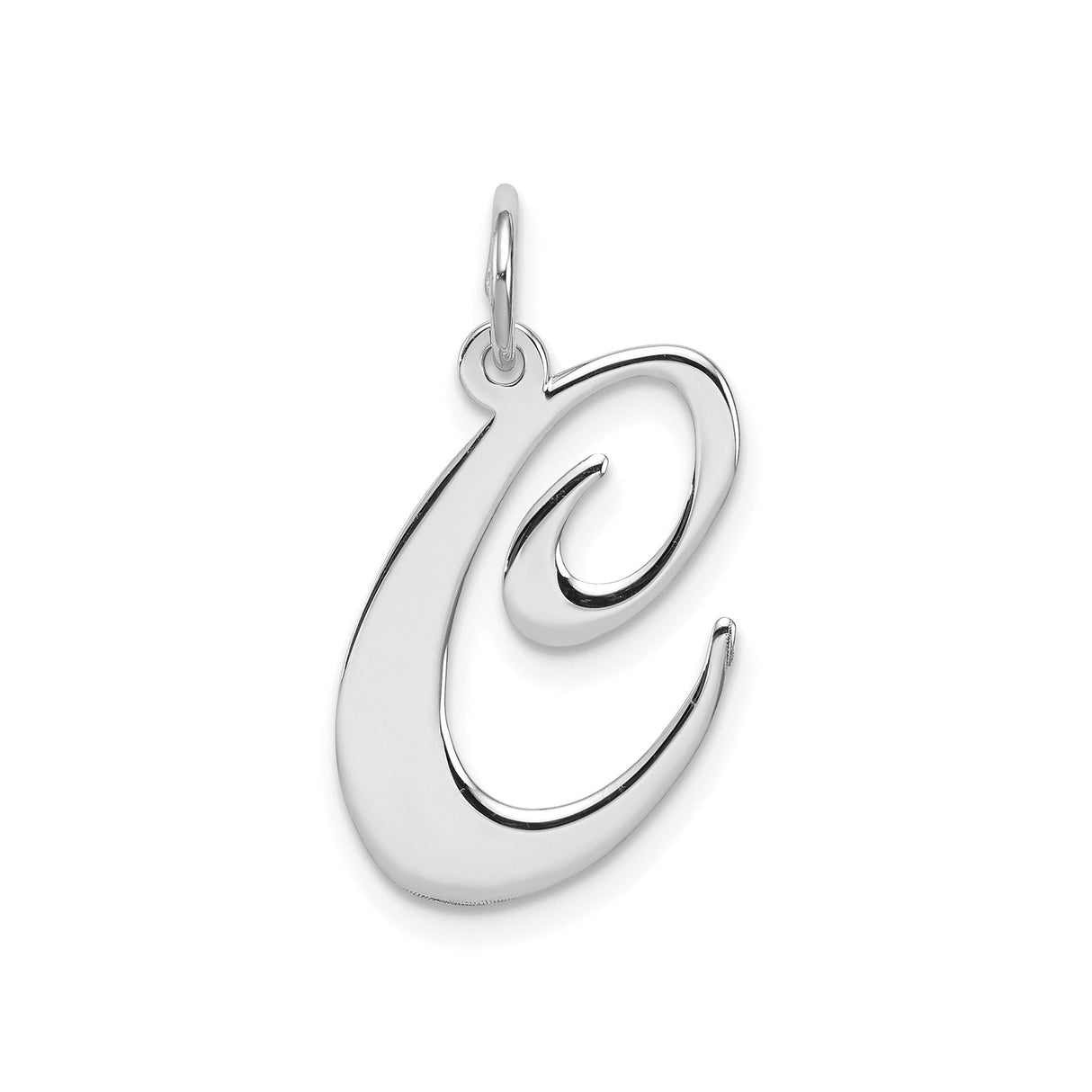 Sterling Silver Script Initial C Pendant Charm, Polished Cursive Letter Jewelry for Women or Unisex Wear