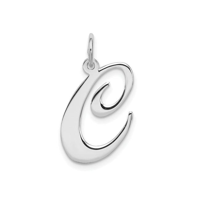 Sterling Silver Script Initial C Pendant Charm, Polished Cursive Letter Jewelry for Women or Unisex Wear
