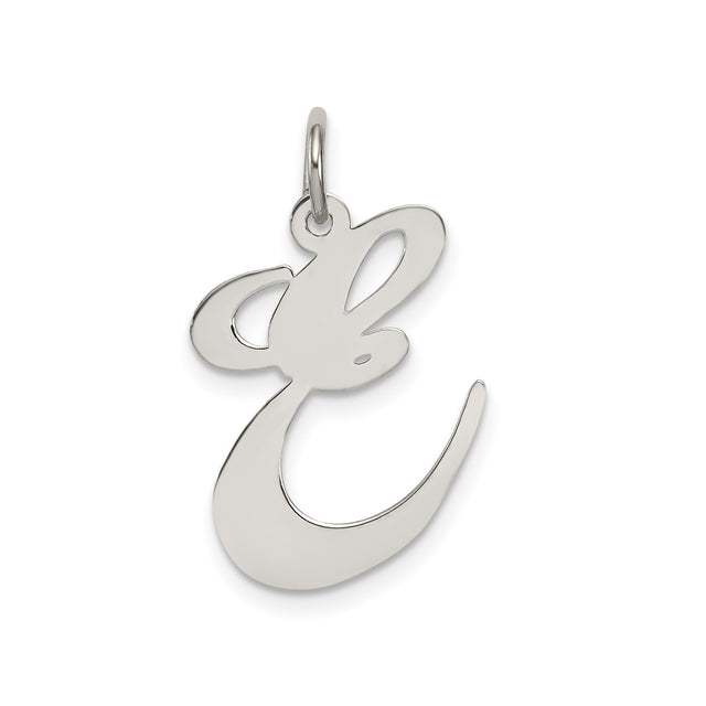 Sterling Silver Initial E Pendant Charm, Polished Script Letter Design for Women