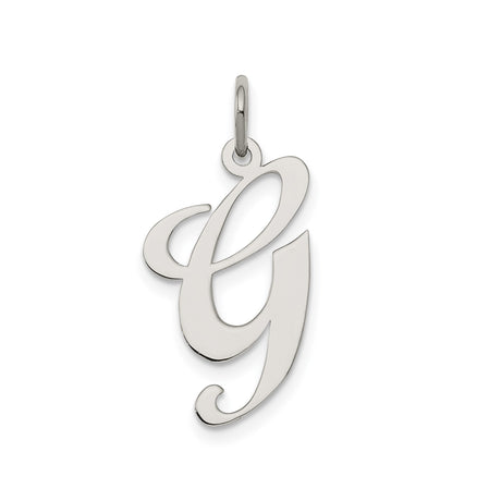 Sterling Silver Script Initial G Pendant, Polished Cursive Letter Charm, Unisex Monogram Jewelry