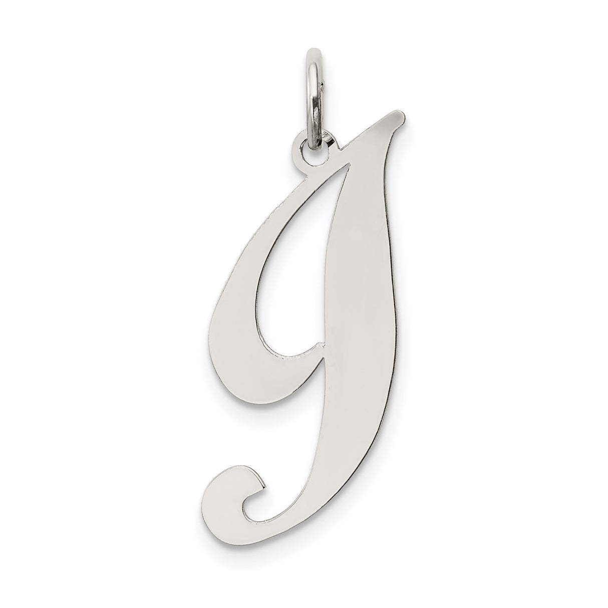 Sterling Silver Letter J Pendant, Script Initial Charm, Polished Alphabet Jewelry for Women or Unisex