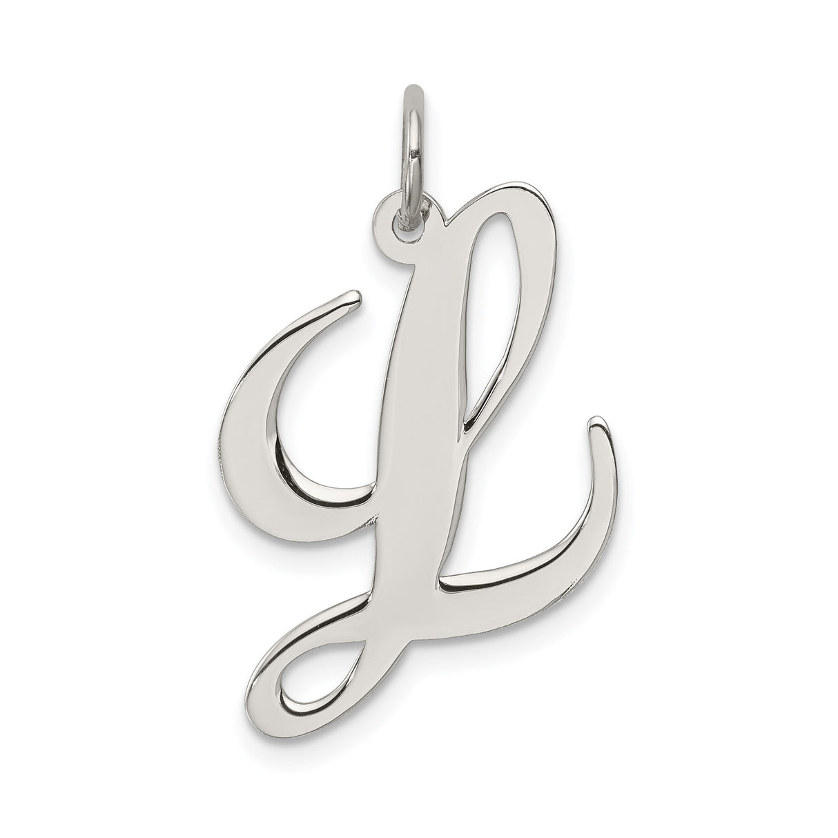 Sterling Silver Initial Pendant, Script Letter L Charm in Cursive Font for Women