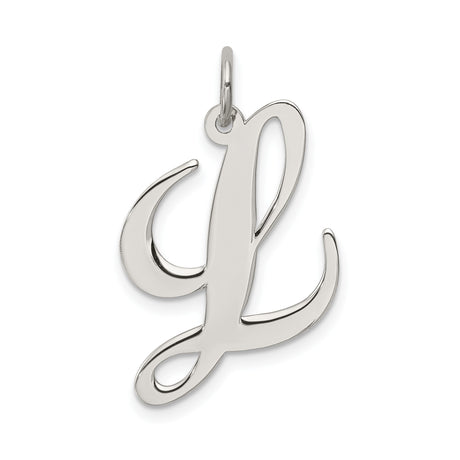 Sterling Silver Initial Pendant, Script Letter L Charm in Cursive Font for Women