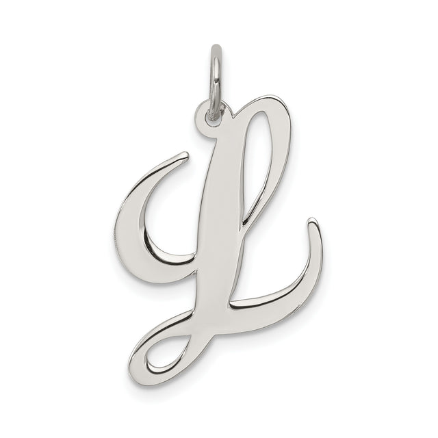 Sterling Silver Initial Pendant, Script Letter L Charm in Cursive Font for Women