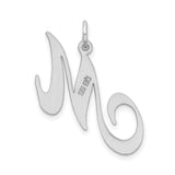 Sterling Silver Script Initial M Pendant with Polished Cursive Letter Design