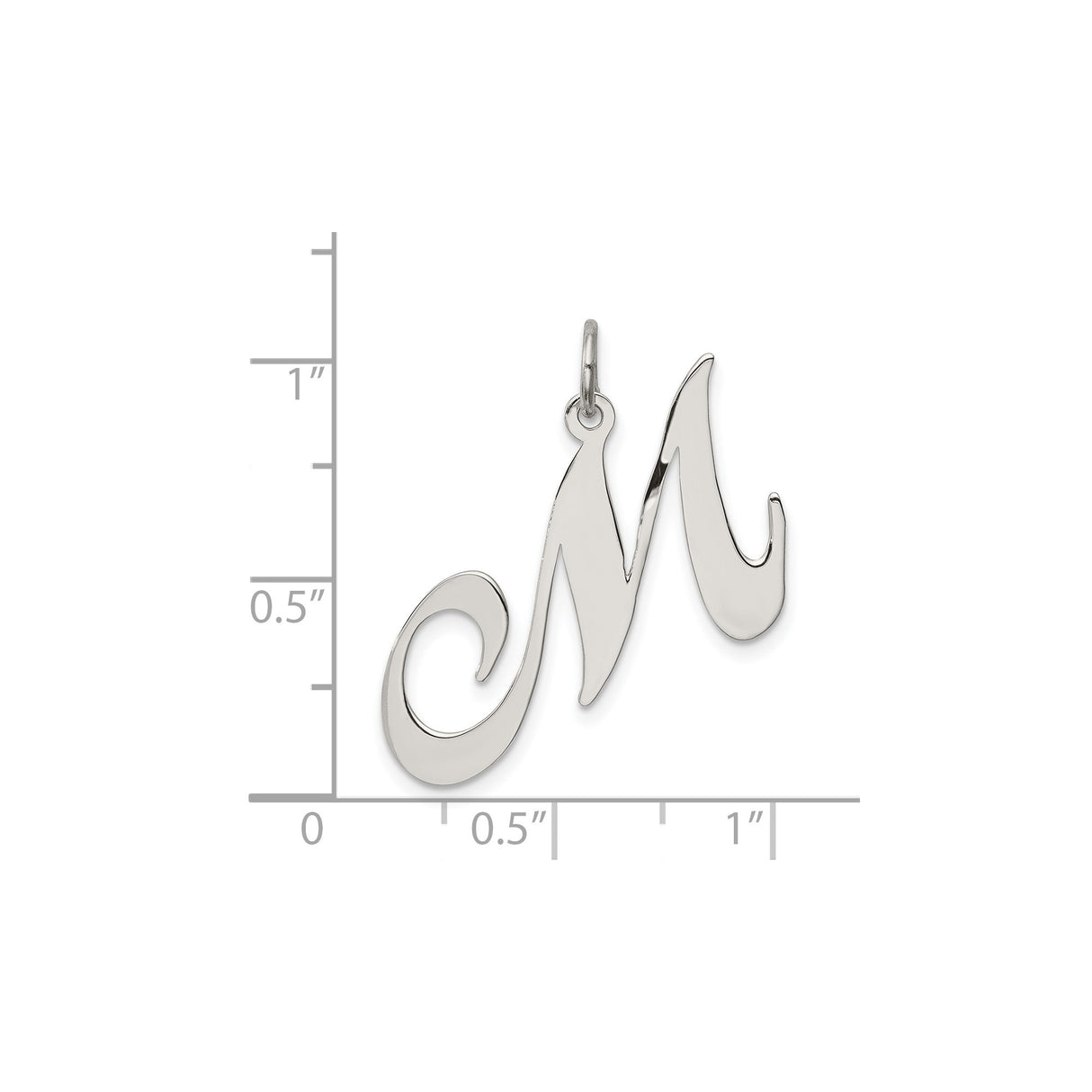 Sterling Silver Script Initial M Pendant with Polished Cursive Letter Design