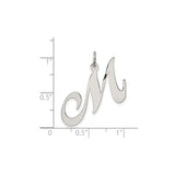 Sterling Silver Script Initial M Pendant with Polished Cursive Letter Design