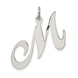 Sterling Silver Script Initial M Pendant with Polished Cursive Letter Design