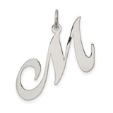 Sterling Silver Script Initial M Pendant with Polished Cursive Letter Design