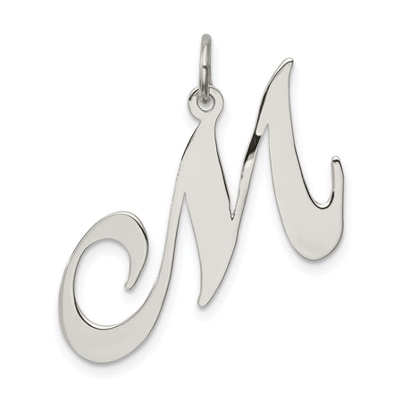 Sterling Silver Script Initial M Pendant with Polished Cursive Letter Design