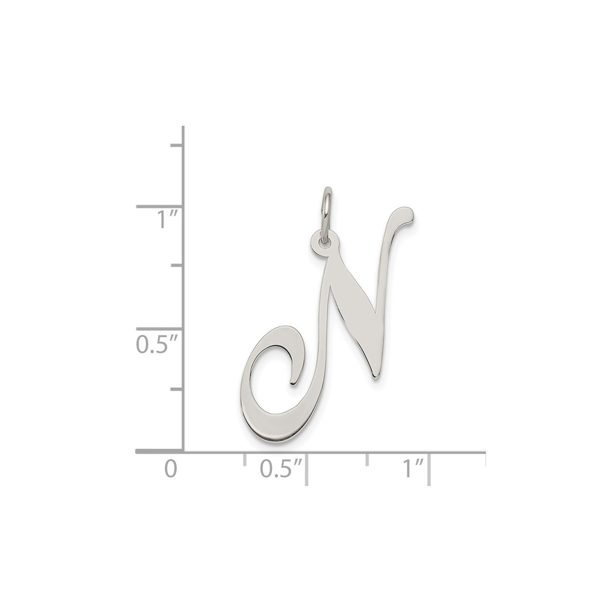 Sterling Silver Script N Initial Pendant, Polished Cursive Letter Charm for Women