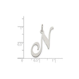 Sterling Silver Script N Initial Pendant, Polished Cursive Letter Charm for Women