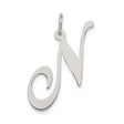 Sterling Silver Script N Initial Pendant, Polished Cursive Letter Charm for Women