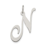 Sterling Silver Script N Initial Pendant, Polished Cursive Letter Charm for Women