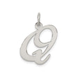 Sterling Silver Script Letter Q Pendant, Polished Initial Charm for Women or Unisex Wear