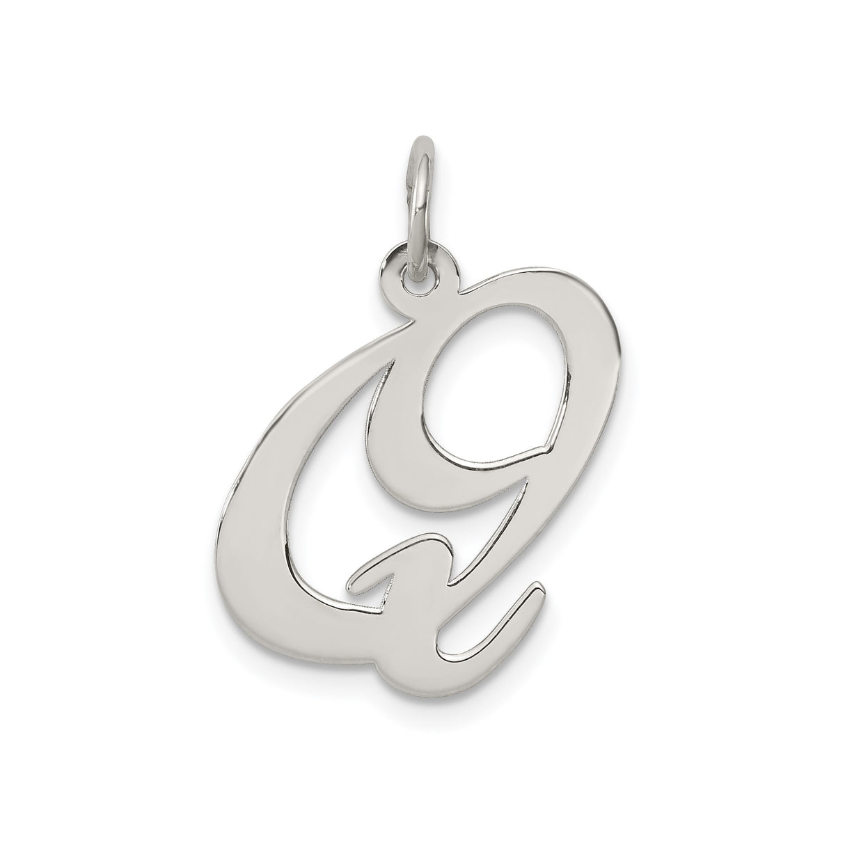 Sterling Silver Script Letter Q Pendant, Polished Initial Charm for Women or Unisex Wear