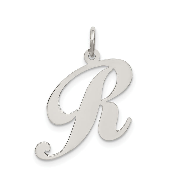 Sterling Silver Letter R Pendant, Script Alphabet Charm in Cursive Monogram Style
