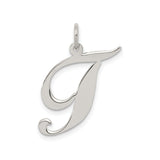 Sterling Silver Script Initial J Pendant, Polished Cursive Letter Charm for Women