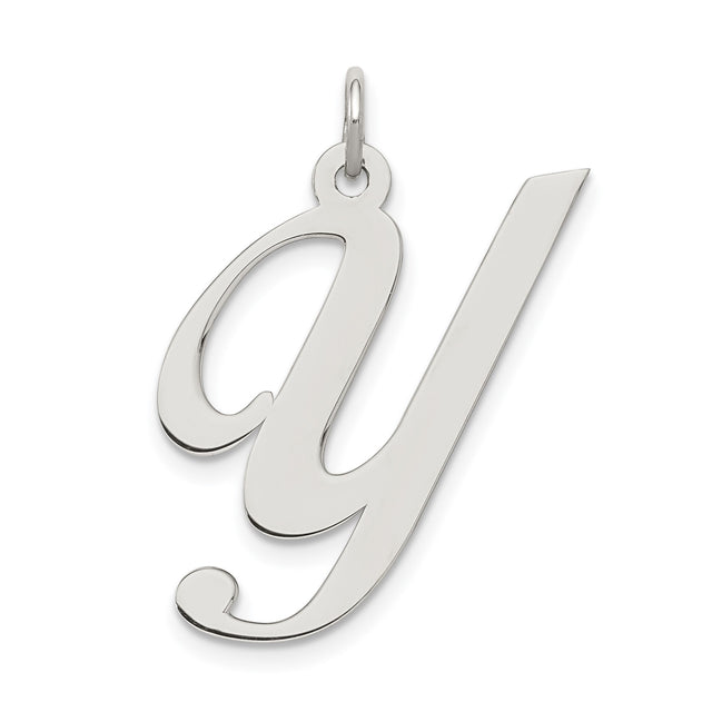 Sterling Silver Letter Y Pendant, Cursive Script Initial Charm for Women or Unisex Wear
