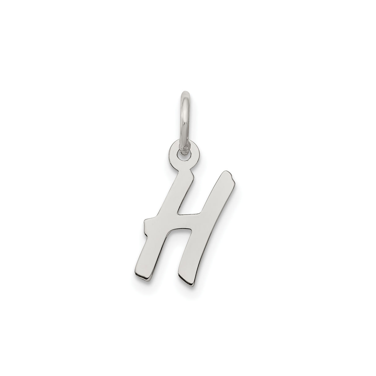 Sterling Silver Initial H Pendant Charm, Polished Script Letter, Minimalist Alphabet Jewelry