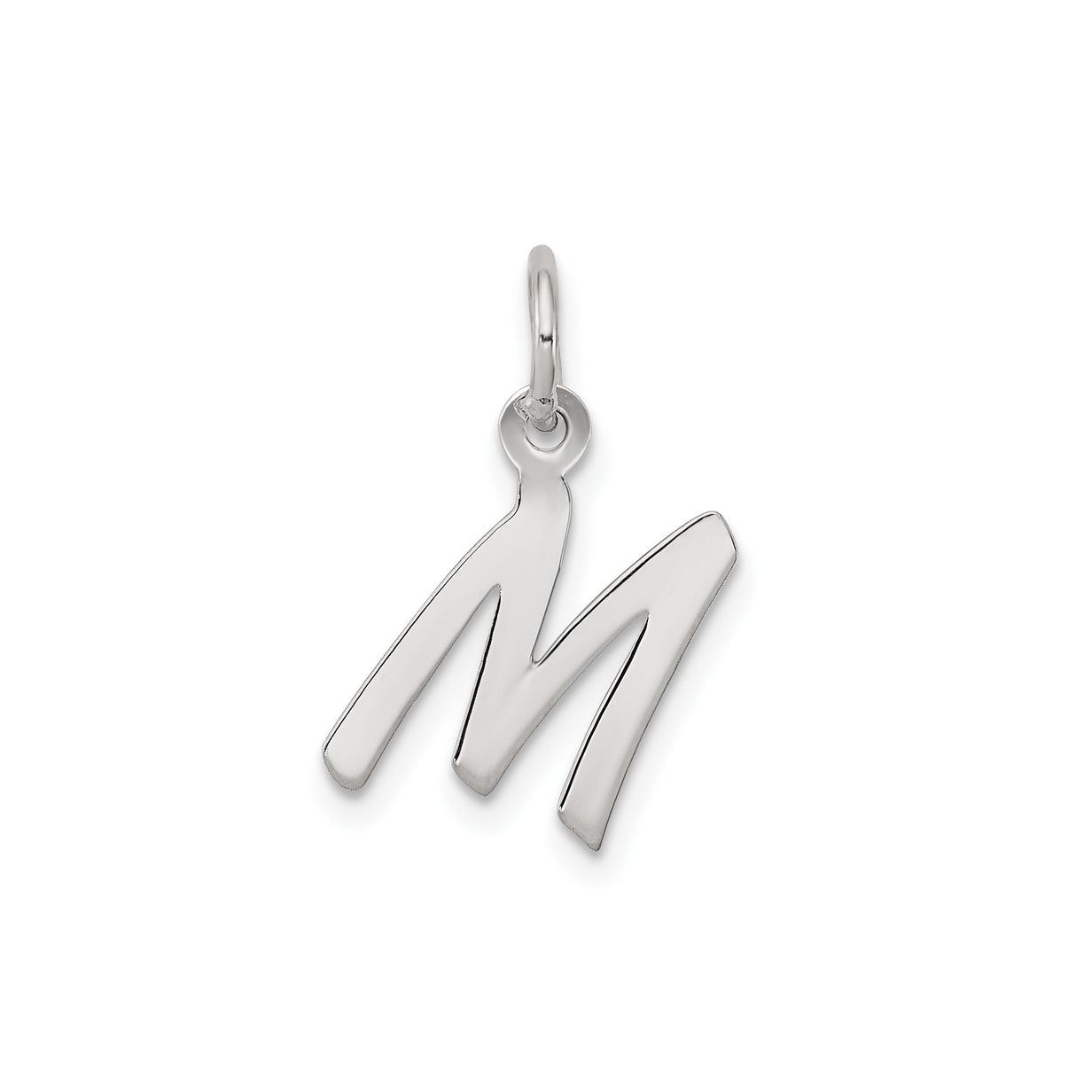 Sterling Silver Initial M Pendant Charm, Polished Script Letter, Unisex or Womens Jewelry