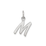Sterling Silver Initial M Pendant Charm, Polished Script Letter, Unisex or Womens Jewelry