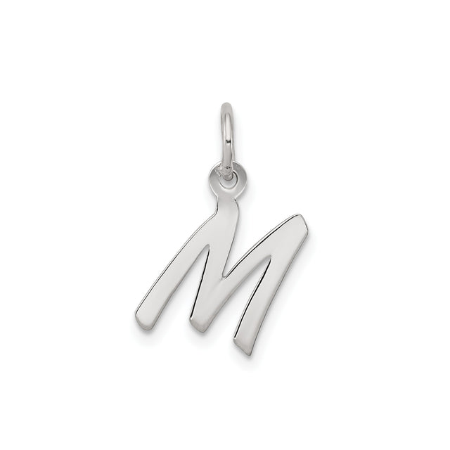 Sterling Silver Initial M Pendant Charm, Polished Script Letter, Unisex or Womens Jewelry