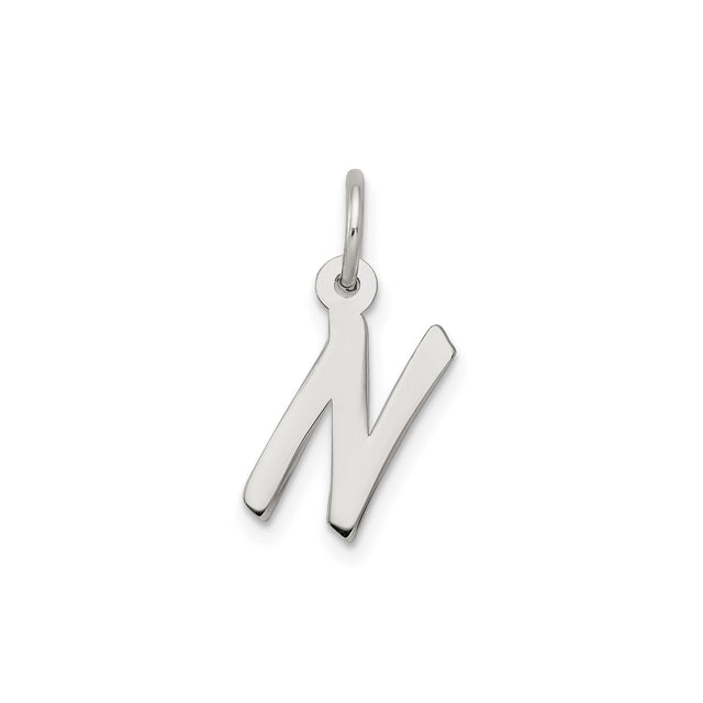 Sterling Silver N Pendant, Polished Script Letter Charm, Minimalist Monogram Jewelry for Women