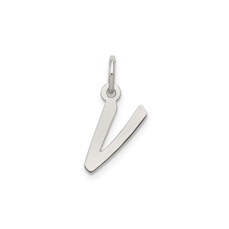 Sterling Silver Initial V Pendant, Polished Modern Letter Charm, Minimalist Monogram Jewelry