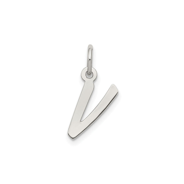 Sterling Silver Initial V Pendant, Polished Modern Letter Charm, Minimalist Monogram Jewelry