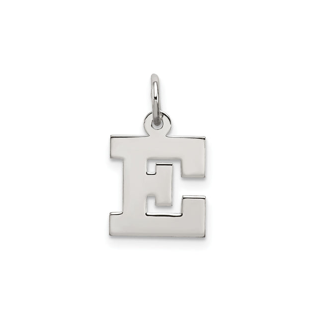Sterling Silver Initial Pendant Charm, Bold Block Letter E Design for Women or Unisex Wear