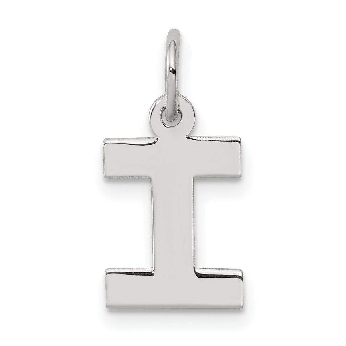 Sterling Silver Initial Pendant I Letter Charm, Polished Block Style, Unisex Jewelry