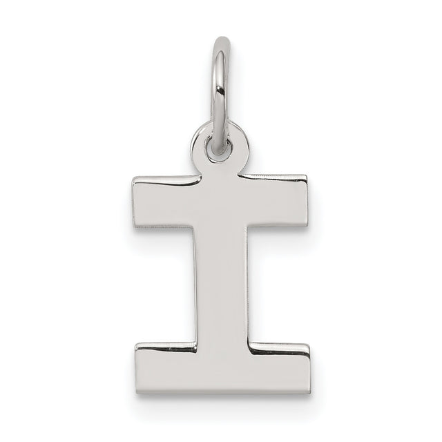 Sterling Silver Initial Pendant I Letter Charm, Polished Block Style, Unisex Jewelry