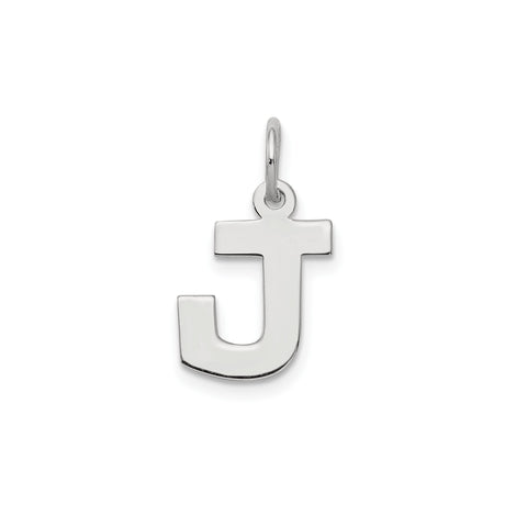Sterling Silver Initial J Pendant Charm, Polished Block Letter Design for Women or Unisex