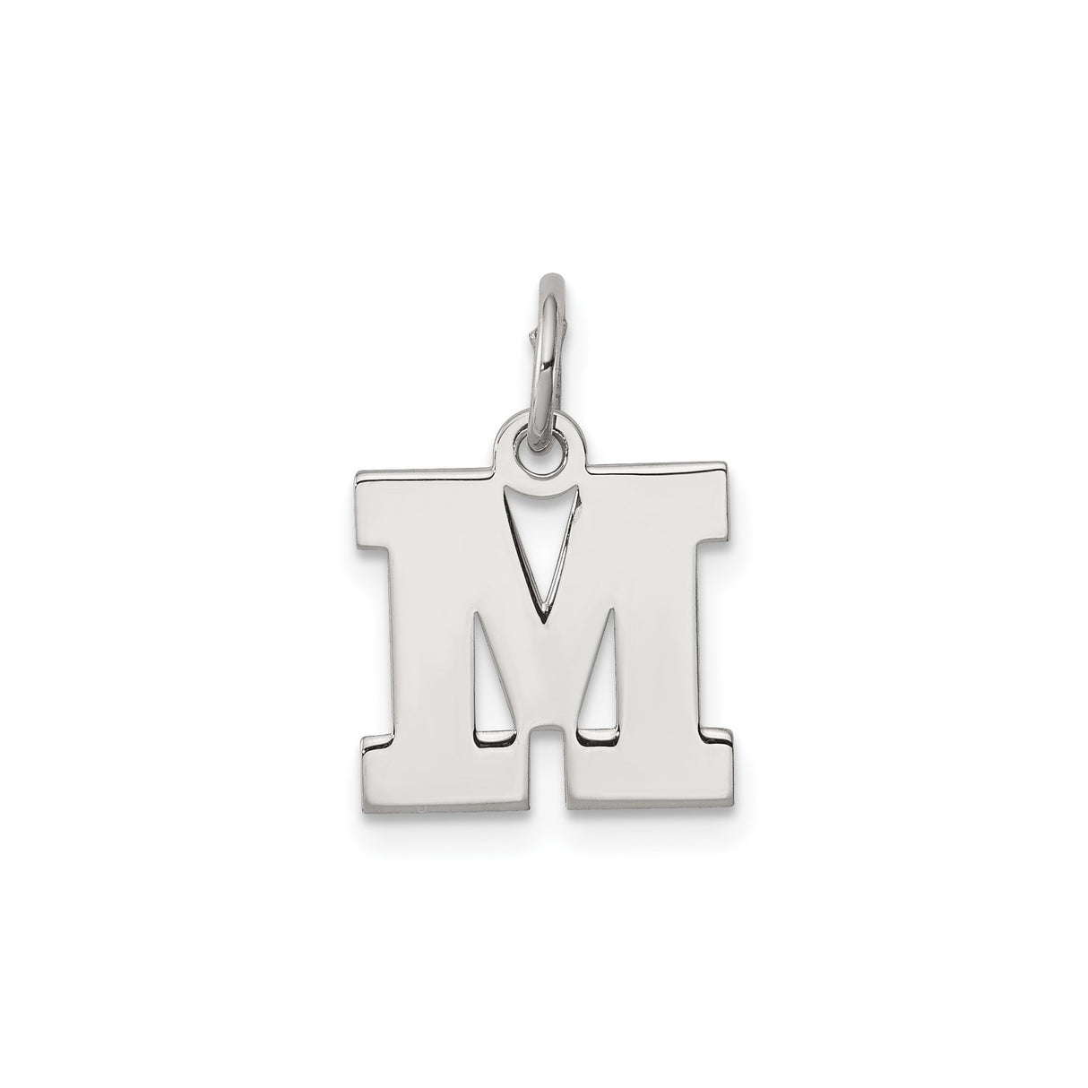 Sterling Silver Letter M Charm Pendant, Bold Block Alphabet Initial Design for Women or Unisex Wear