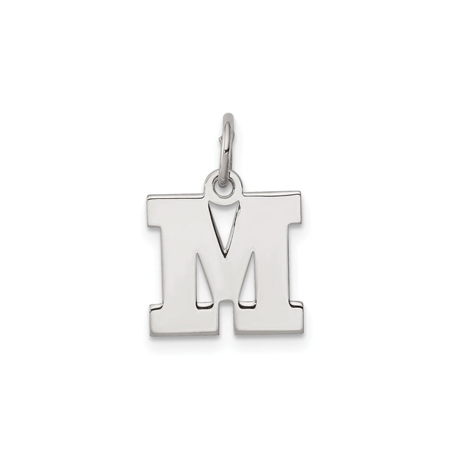Sterling Silver Letter M Charm Pendant, Bold Block Alphabet Initial Design for Women or Unisex Wear