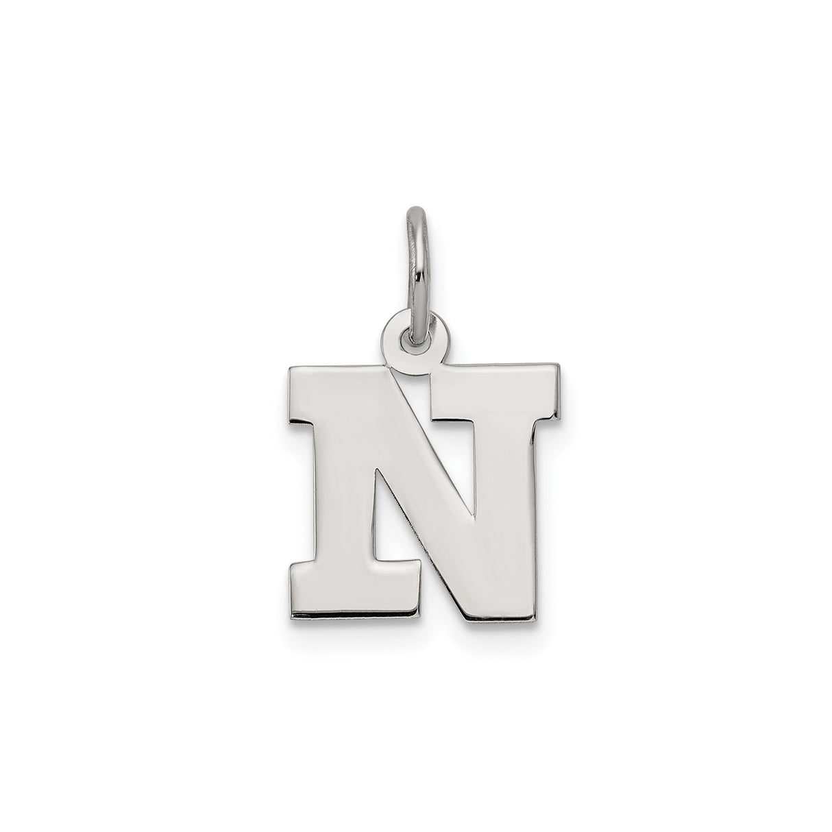 Sterling Silver Initial N Pendant, Polished Block Letter Charm, Unisex Name Jewelry