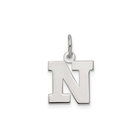 Sterling Silver Initial N Pendant, Polished Block Letter Charm, Unisex Name Jewelry