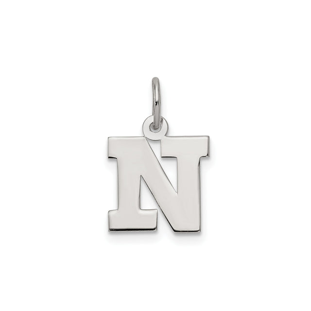 Sterling Silver Initial N Pendant, Polished Block Letter Charm, Unisex Name Jewelry
