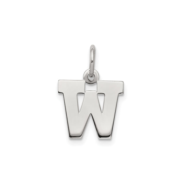 Sterling Silver Initial W Pendant Charm, Polished Block Letter Design, Unisex Jewelry Piece