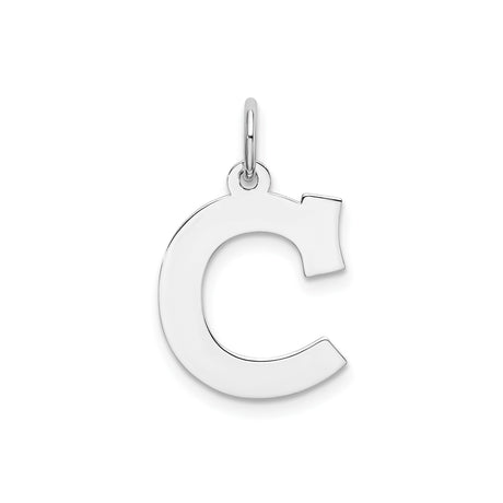Sterling Silver C Letter Charm Pendant with Simple Bail, Block Alphabet Design