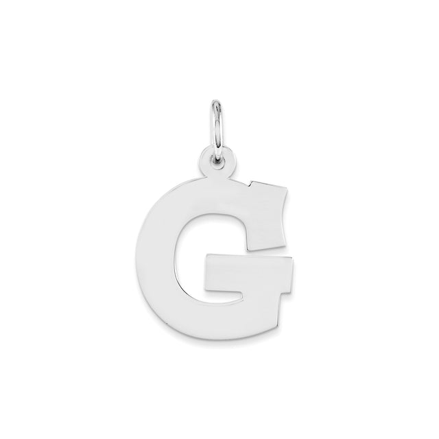 Sterling Silver Letter G Pendant Charm, Polished Block Style Initial for Women or Unisex Wear