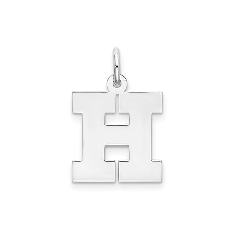 Sterling Silver Block Style H Pendant, Bold Polished Initial Charm for Women or Unisex Wear