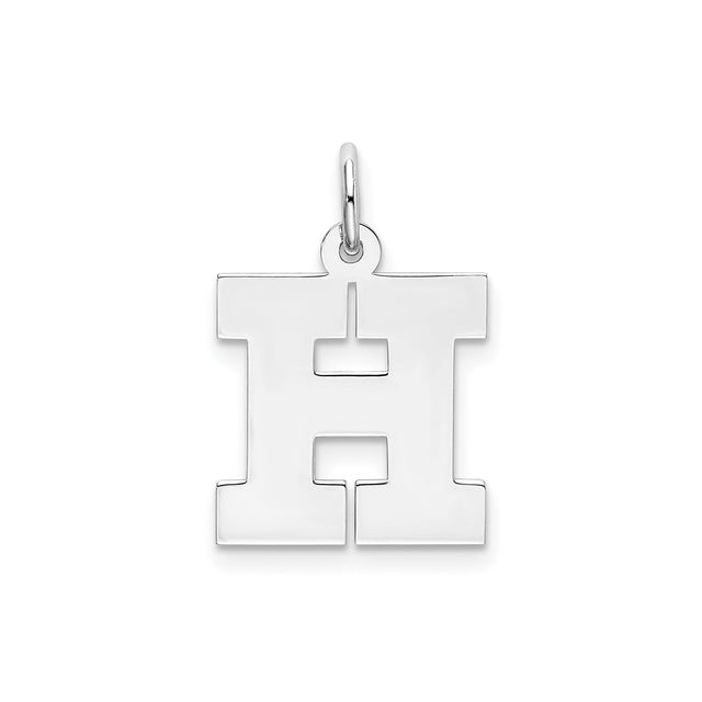 Sterling Silver Block Style H Pendant, Bold Polished Initial Charm for Women or Unisex Wear