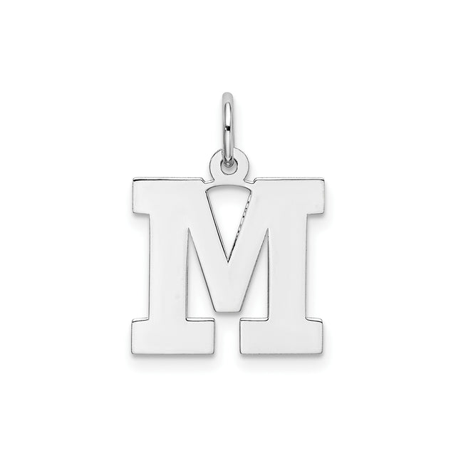 Sterling Silver Initial M Pendant Charm, Block Letter Design, Polished Finish for Women or Unisex