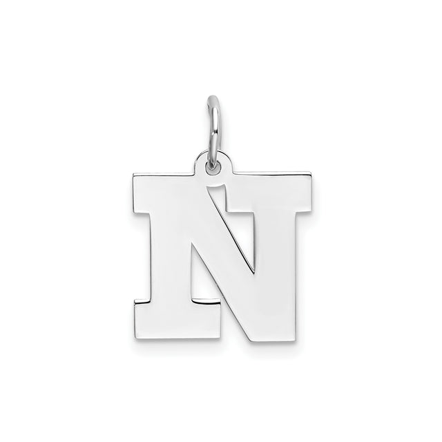 Sterling Silver Letter N Pendant Charm, Block Initial Design for Men or Women