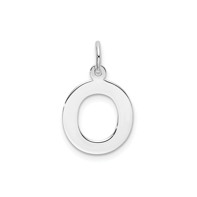 Sterling Silver Letter O Pendant, Polished Open Block Initial Charm for Women